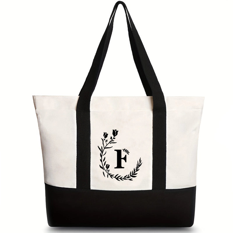 Women’s Medium Canvas Letter Flower Classic Style Square Zipper Shoulder Bag