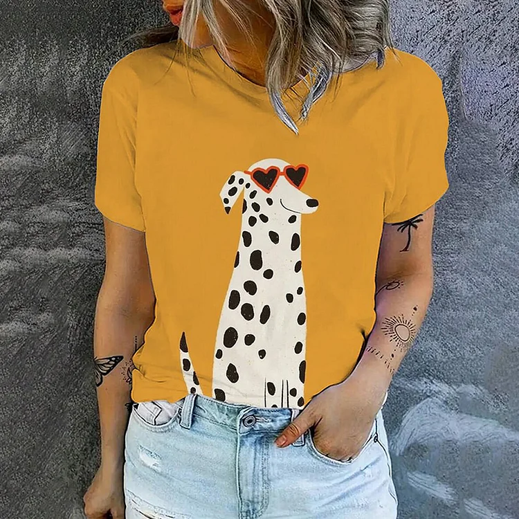 Women's Spotted Dog Print Casual T-Shirt