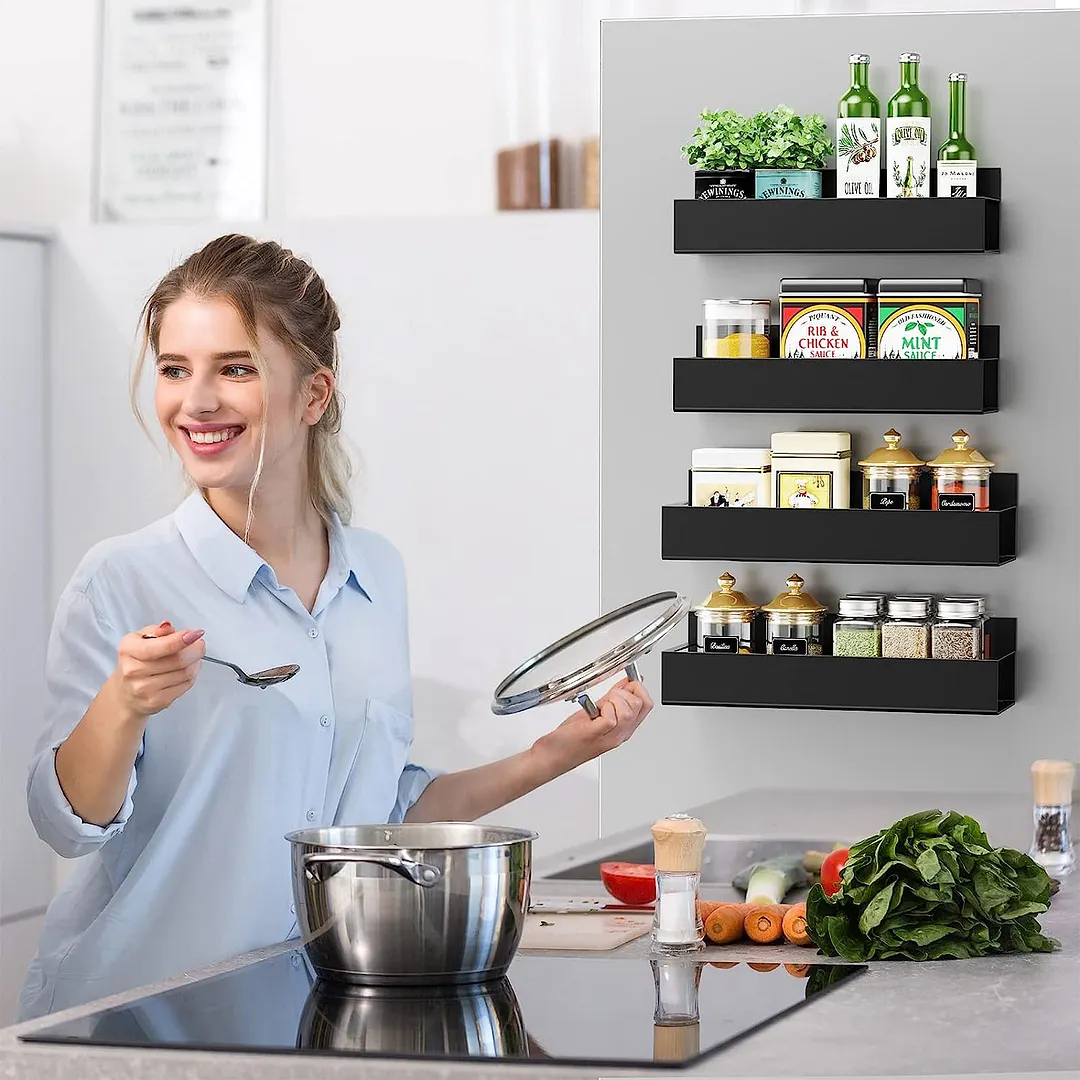 Magnetic Spice Rack Organizer, Moveable Fridge Spice Shelves
