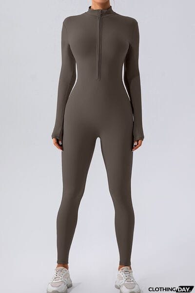 Half Zip Mock Neck Active Jumpsuit
