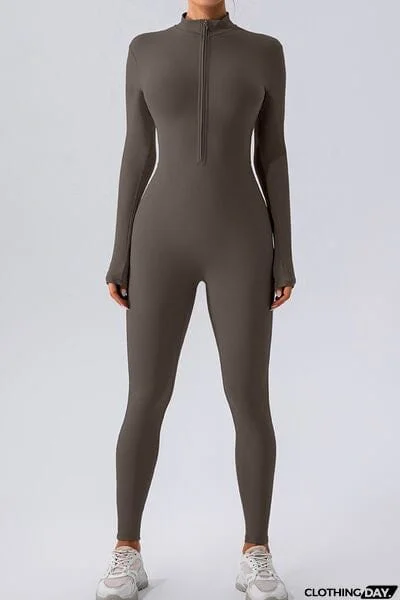 Half Zip Mock Neck Active Jumpsuit