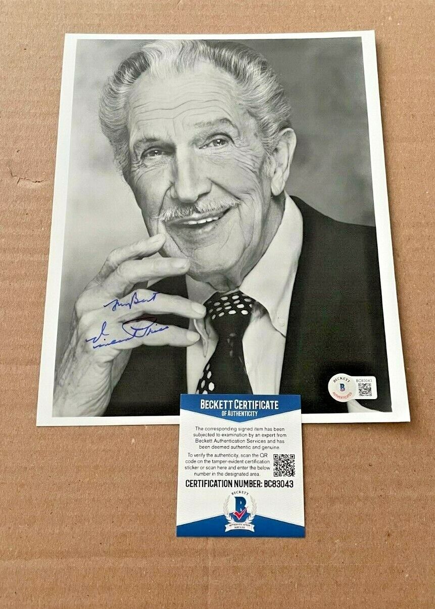 VINCENT PRICE SIGNED 8X10 Photo Poster painting BECKETT CERTIFIED BAS