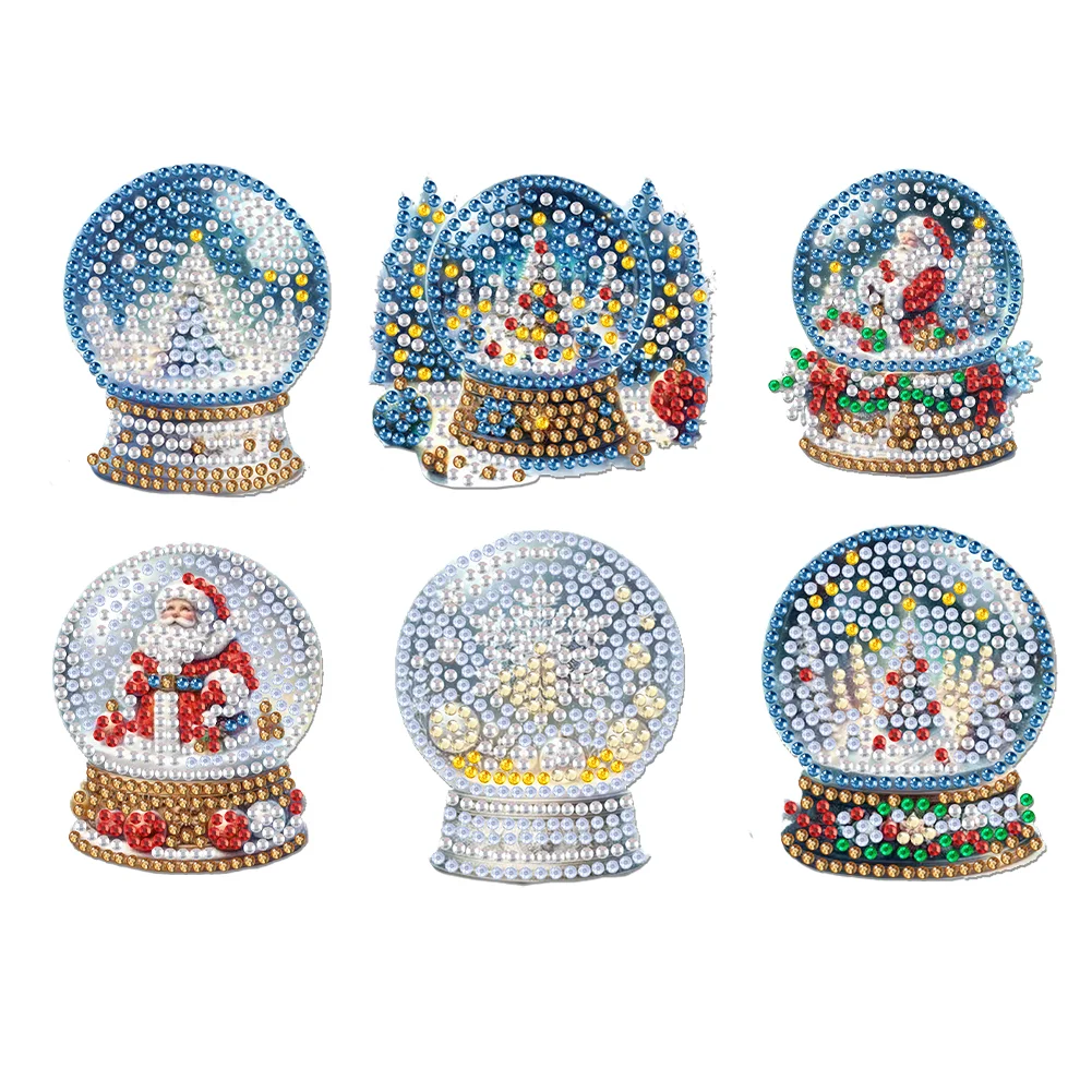 6Pcs Acrylic Christmas Crystal Ball Diamond Painting Fridge Magnet for Beginners