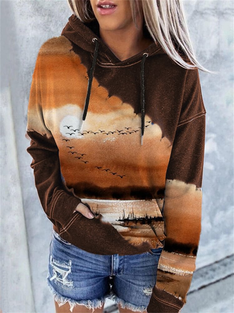 Vefave Lanscape Reflection Sunset Art Tie Dye Hoodie