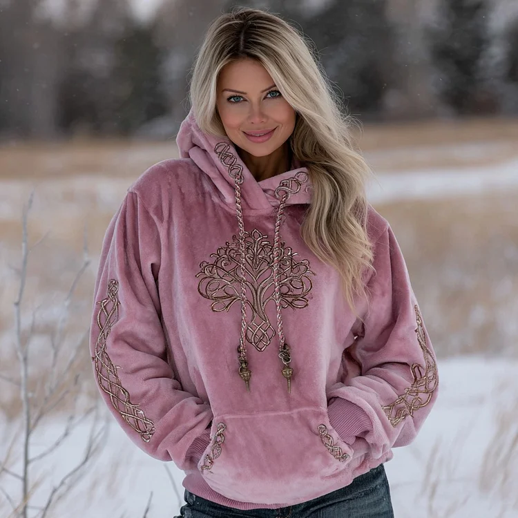 Women's Vintage Viking Tree Of Life Art Pattern Casual Plush Hoodie