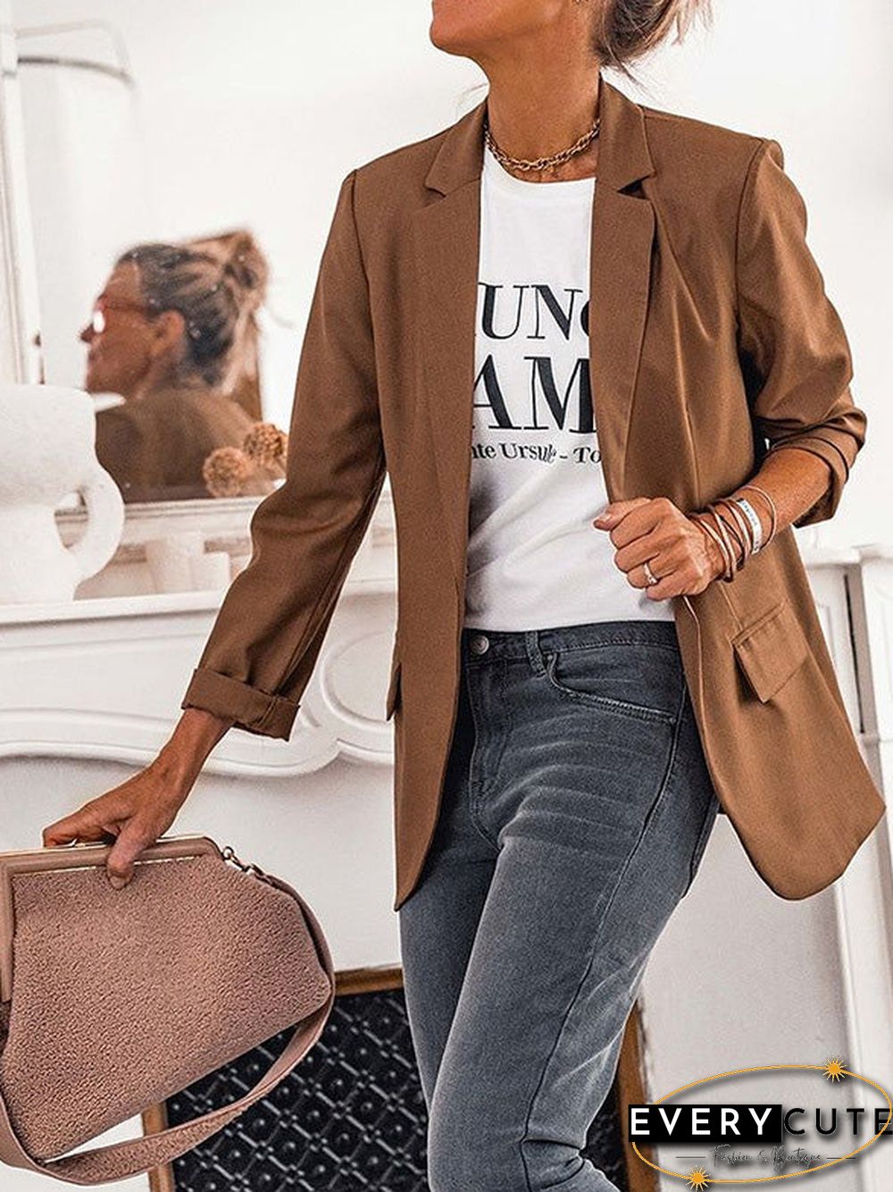 Women'S Blazers Lapel Professional Slim Long Sleeve Blazer