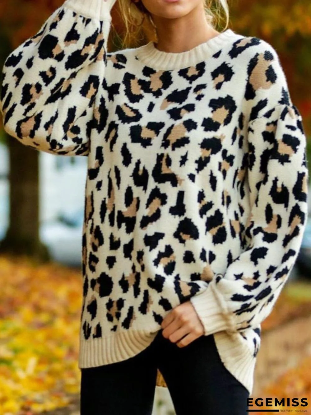 Leopard Shift Floral-Print Casual Sweater | EGEMISS