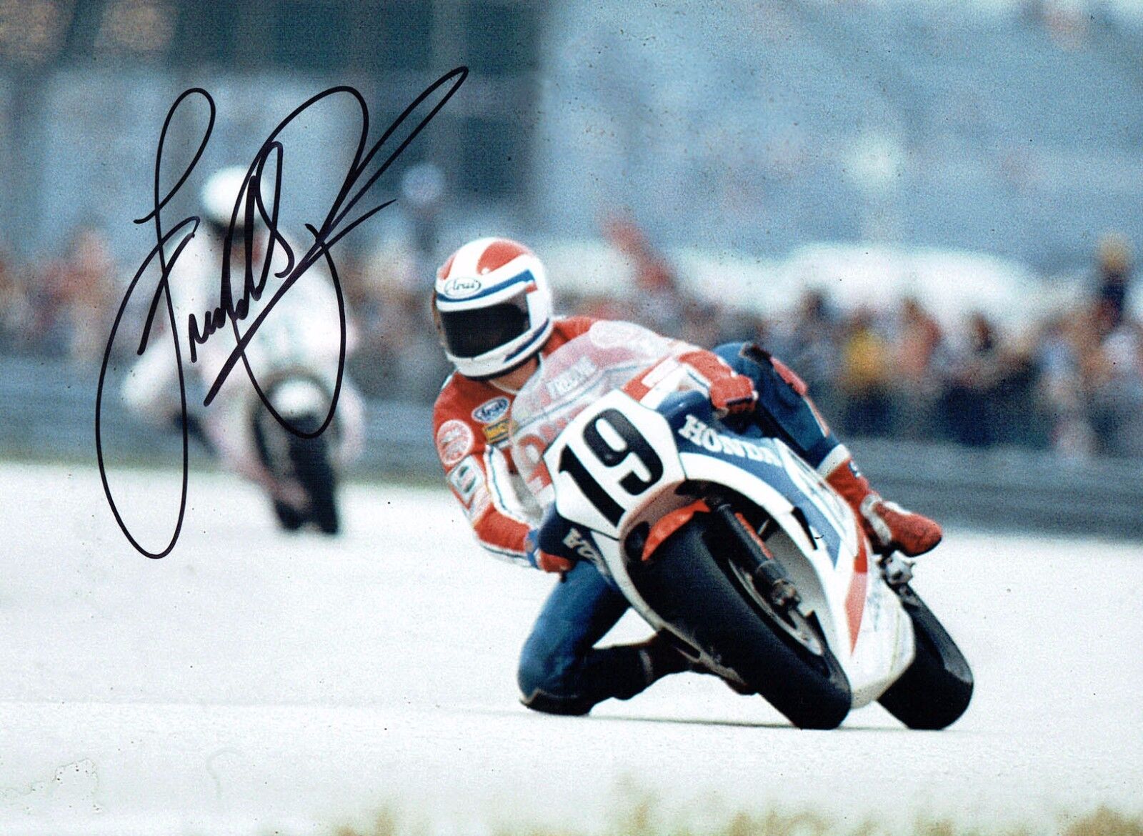 Fast Freddie SPENCER Autograph 2017 SIGNED 16x12 Photo Poster painting A HONDA Rider AFTAL COA