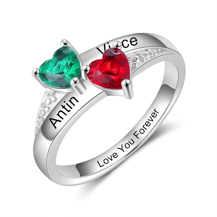 Family Ring Promise Ring Personalised 2 Birthstones Ring With Names Gifts for Her