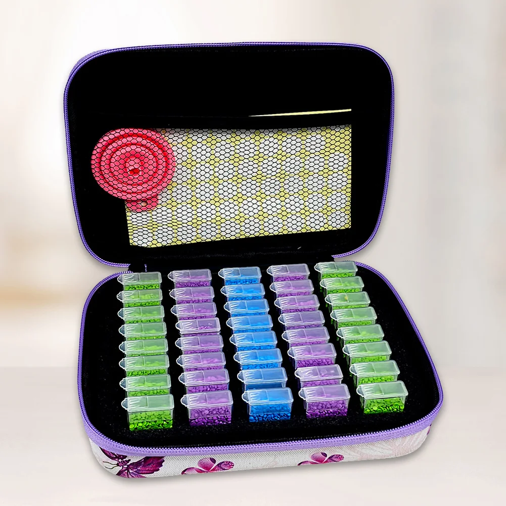 Diamond Painting Purple Butterfly Square Bottle Storage Containers 40 Bottles with Tools for Jewelry Bead