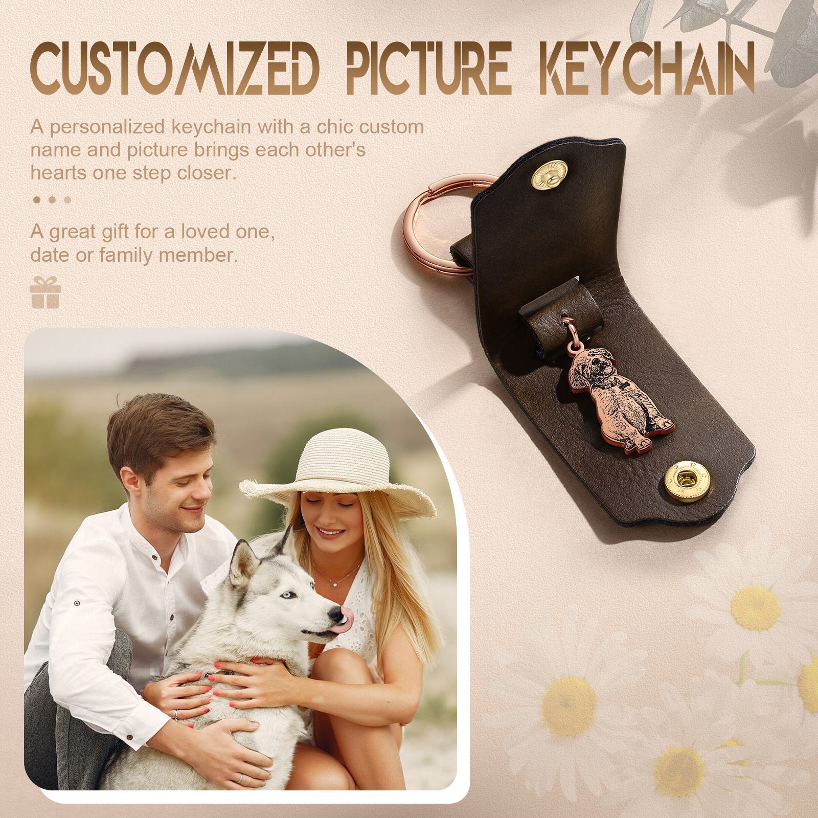 Personalised Photo & Name Pet Keychain Custom Leather Dog Cat Keychain Gifts for Him/Her-Jessemade AU