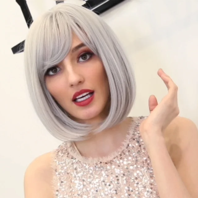 Jewtribute Hair®|Pink Grey Bob Short Straight Wig  