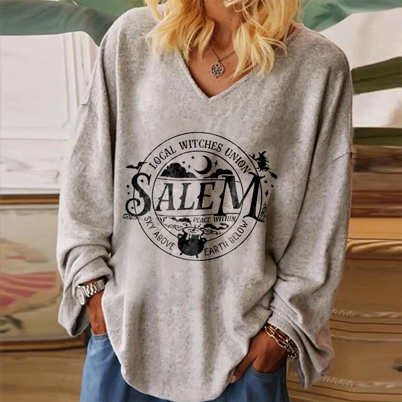 Salem Local Witches Union Printed Long Sleeve T-shirt