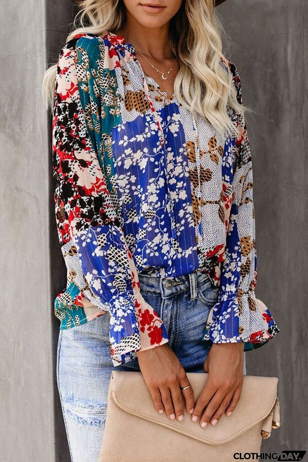 Multicolor Split Neck Printed Blouse