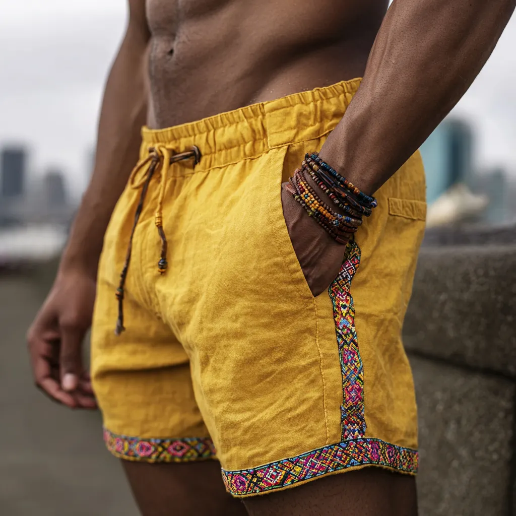 Men's Ethnic-Style Linen Shorts-INSPIREUSE