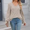 Gioiacombo&trade; Top in morbido pizzo a maniche lunghe lavorato a maglia da donna