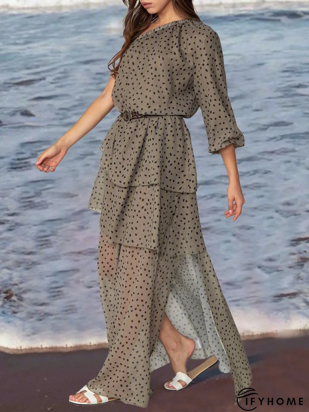 Gray Polka Dots Casual Weaving Dress | IFYHOME
