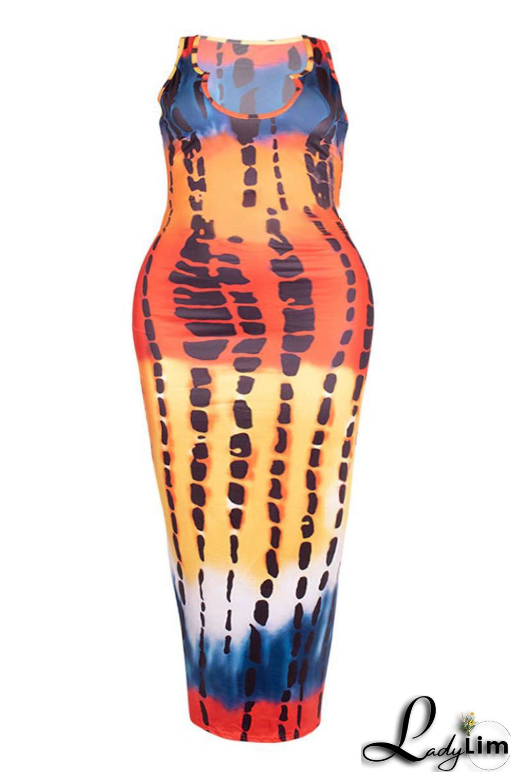 Tangerine Red Sexy Daily Print Graffiti V Neck Wrapped Skirt Plus Size Dresses