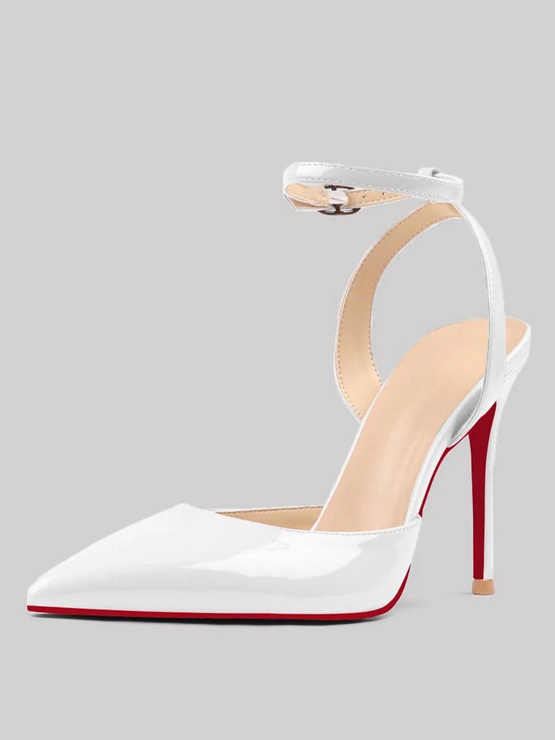100mm Women's Slingback Ankle Buckle Pointed Toe Red Bottom Wedding High Heels
