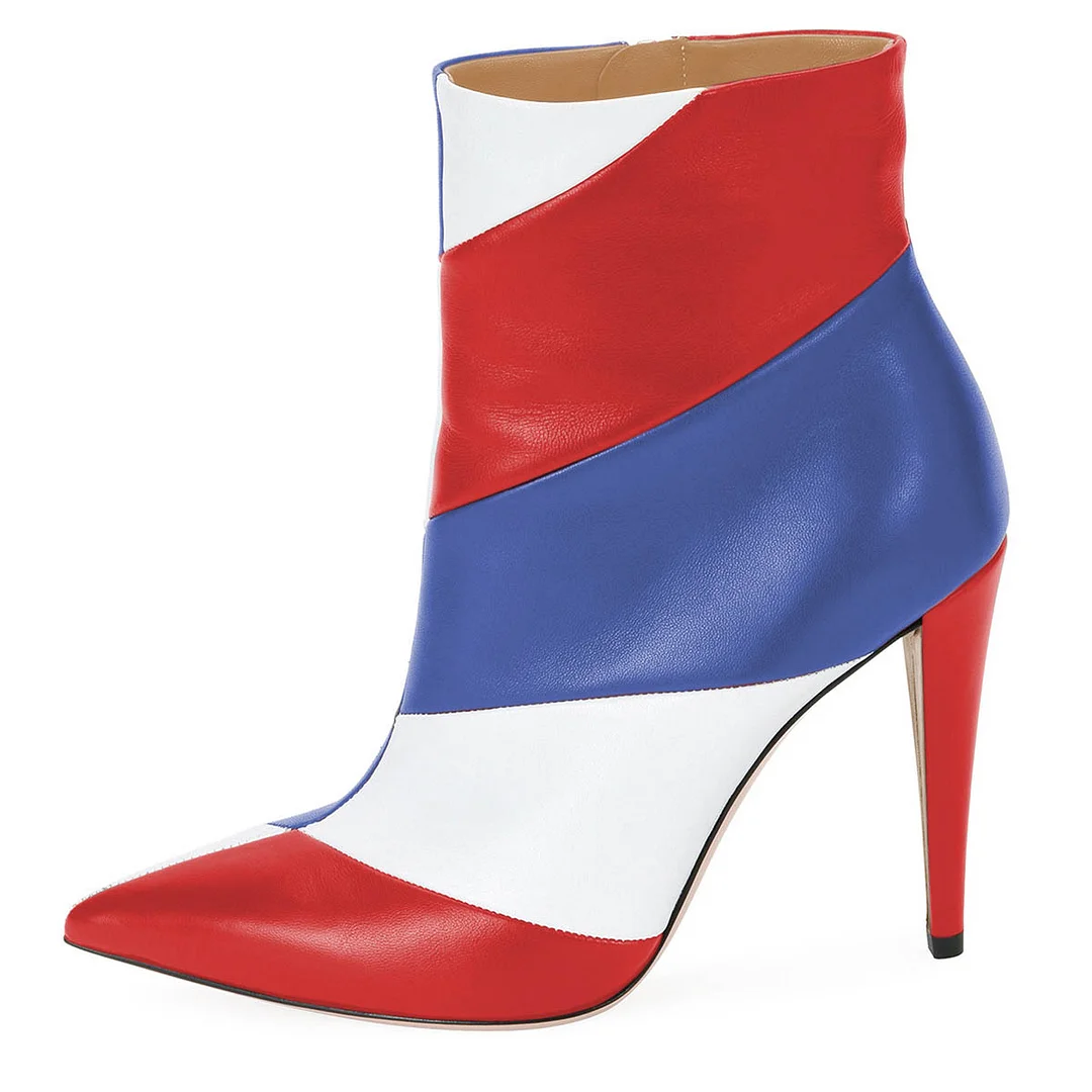 Women's Three-Color Stripe Pointed Toe Stiletto Heel Short Boots