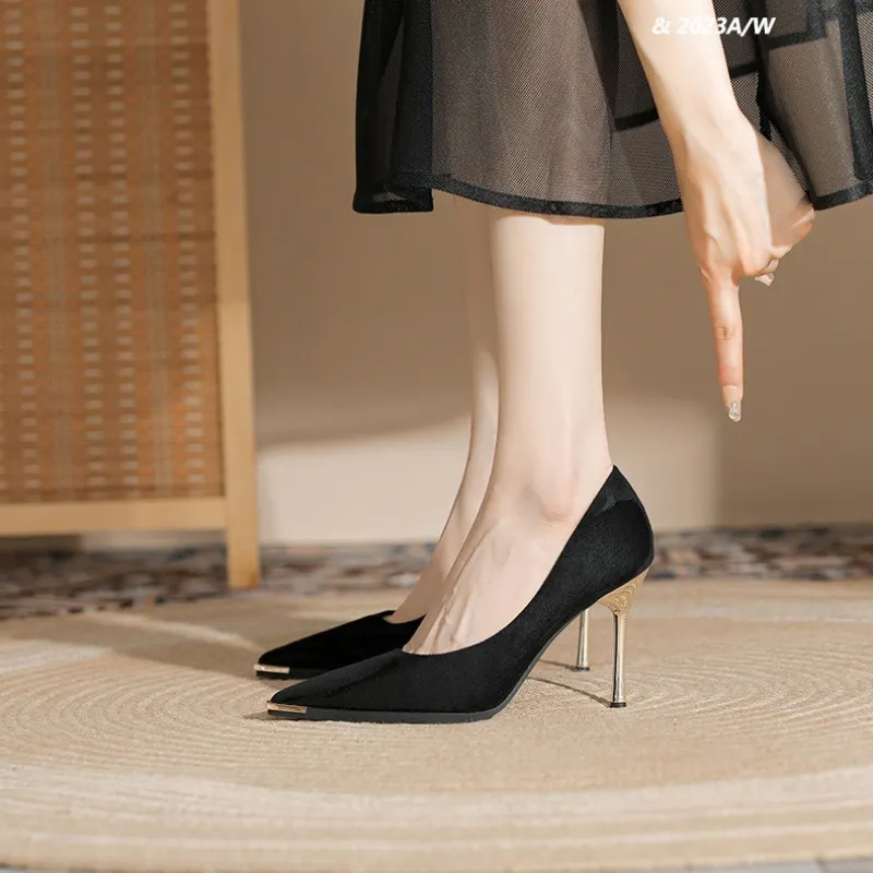 Breakj Breakj Single-Shoe Black Tip High-Heeled Women's Fine Heel New Temperament Professional Business Commuter Women's Shoes
