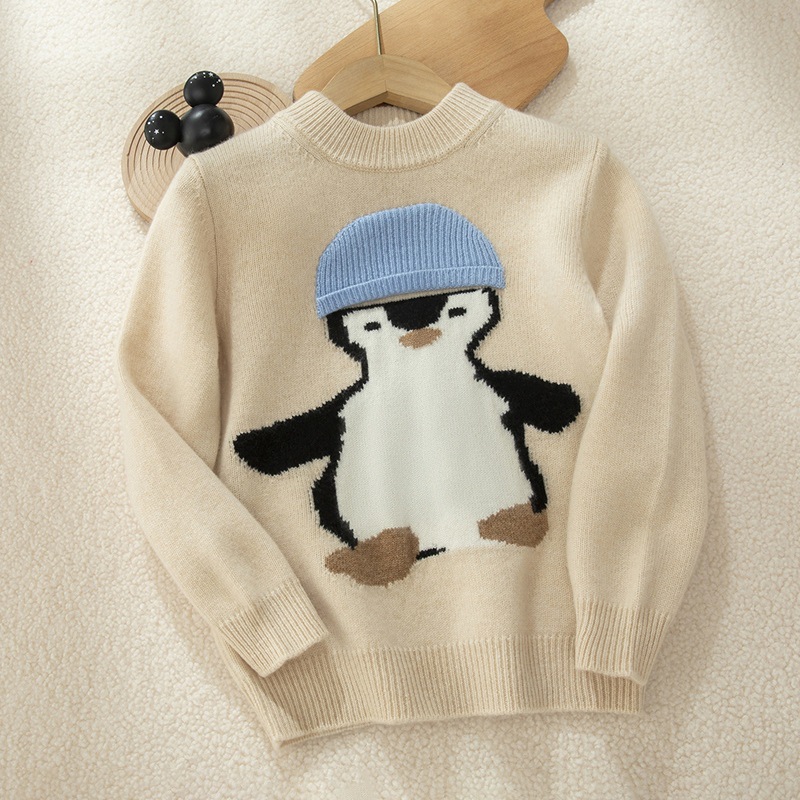 Kids Cashmere Sweater with Little Penguin Pattern REAL SILK LIFE