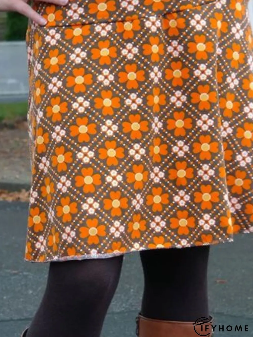 Cotton-Blend Printed Casual Skirt | IFYHOME