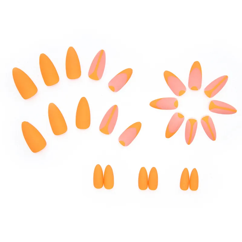Churchf Churchf Texture Bright Bright Orange Almond Nail Round Head Ballet Nail 24 Nails