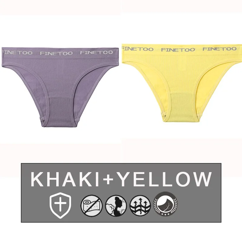 FINETOO 2PCS/Set Women's Seamless Panties Midi-Waist Femme Underpants Briefs Underwear Lingerie Letter Printed 9 Colors Pantys