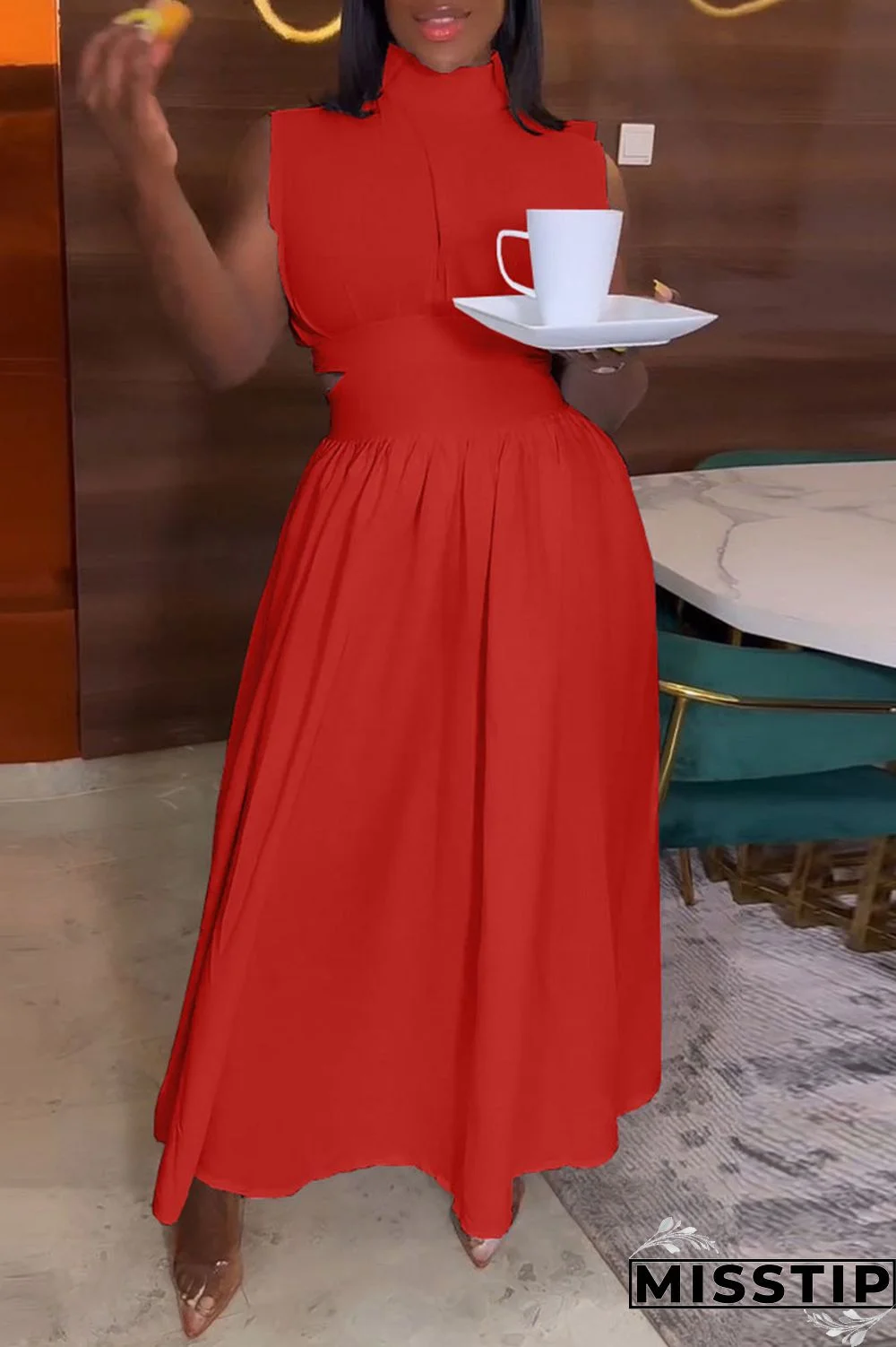 Black Elegant Solid Hollowed Out Patchwork Half A Turtleneck A Line Dresses