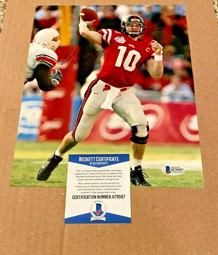 ELI MANNING SIGNED MISSISSIPPI REBELS 8X10 Photo Poster painting BECKETT CERTIFIED BAS