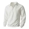 Men's Cable Knit Quarter Zip Polo Sweatshirt &ndash; Lapel Collar Long Sleeve Casual Pullover by Inlyline