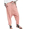 Women's Lace-up Cotton And Linen Wide-leg Elastic Trousers