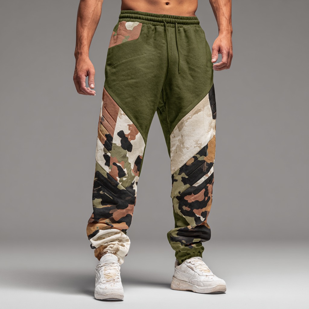 Men's Retro Camouflage Patchwork Casual Sports Pants elevenforest