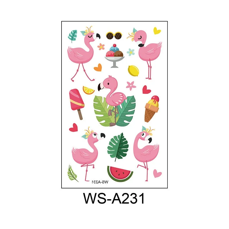 10 Kinds Flamingo Tattoos Disposable Temporary Realistic Pink Birds Flowers Beautiful Body Makeup Stickers Waterproof