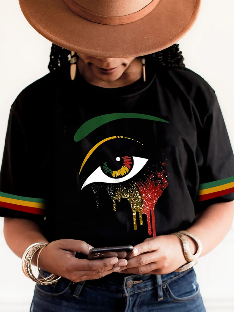 Black Pride Eye Graphic Striped Sleeve T Shirt