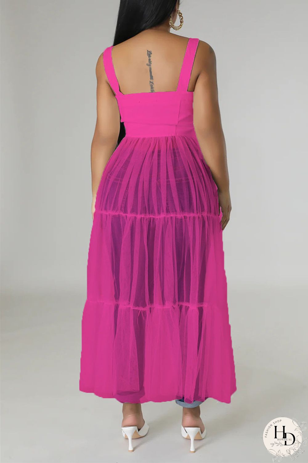 Yellow Casual Simplicity Solid Patchwork Fold Mesh Spaghetti Strap High Waist Tops