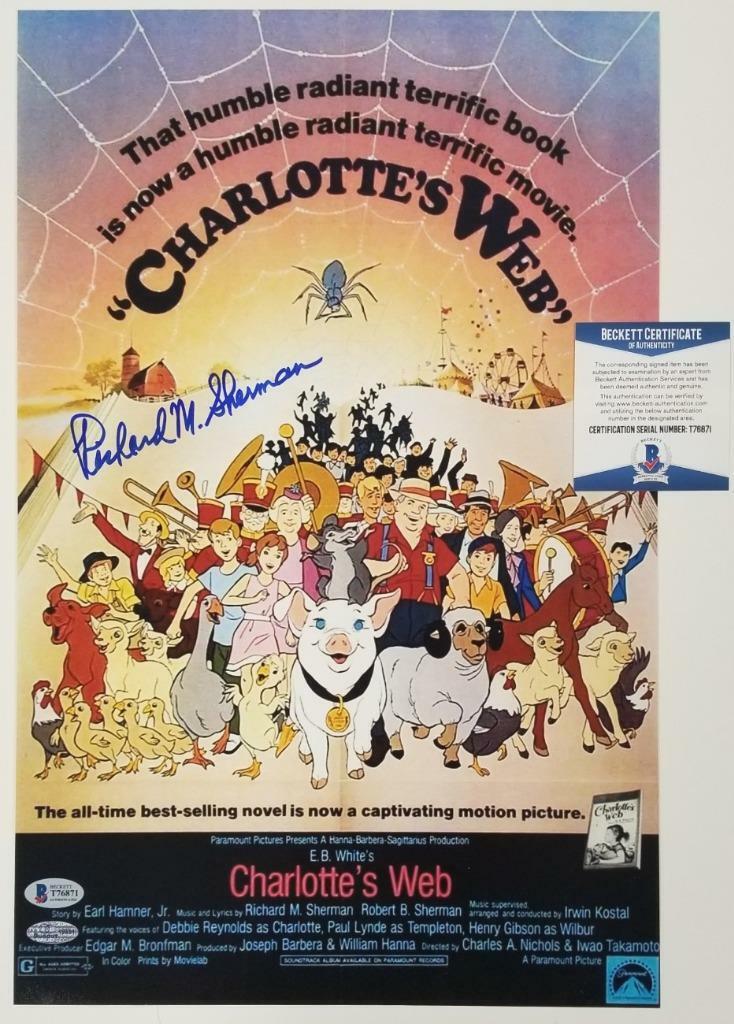 Songwriter Richard Sherman signed Charlotte's Web 11x17 Photo Poster painting ~ Beckett BAS COA