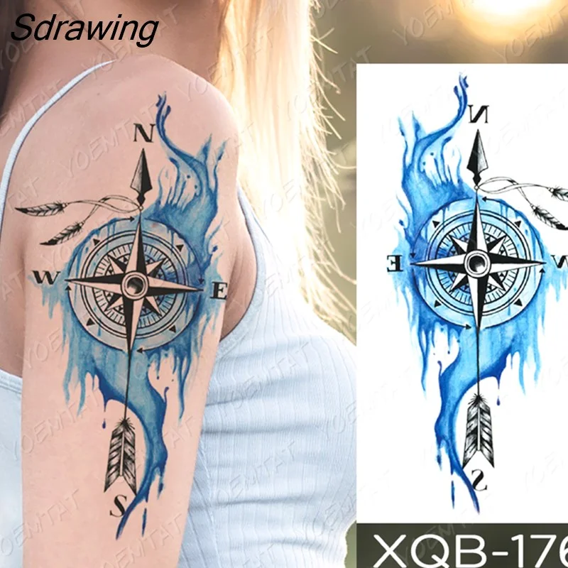 Sdrawing Temporary Tattoo Sticker Rose Snake Flower Tattoos Lace Tiger Dragon Body Art Arm Fake Sleeve Tatoo Women