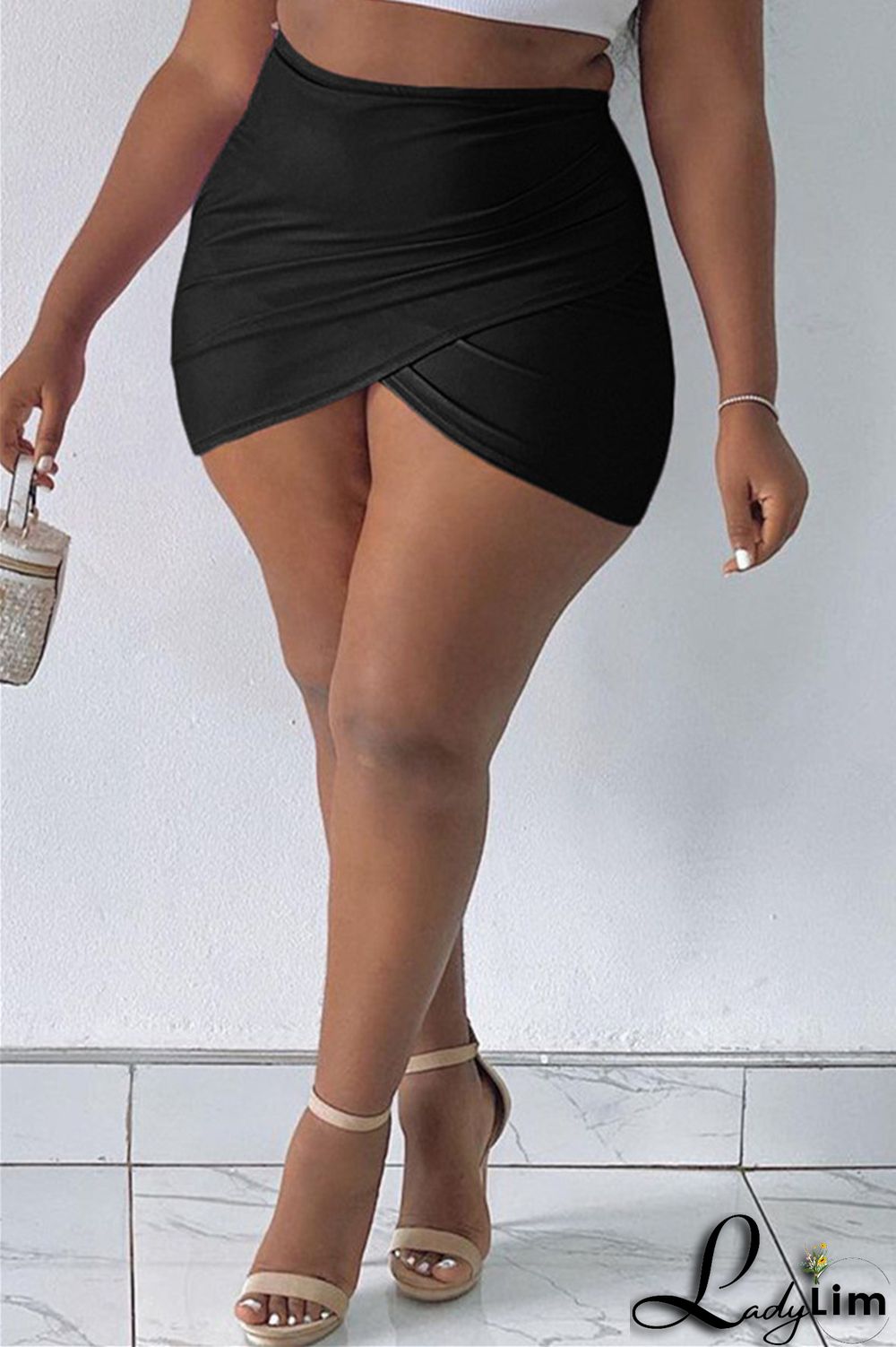 Blue Fashion Casual Solid Patchwork Regular High Waist Skirt