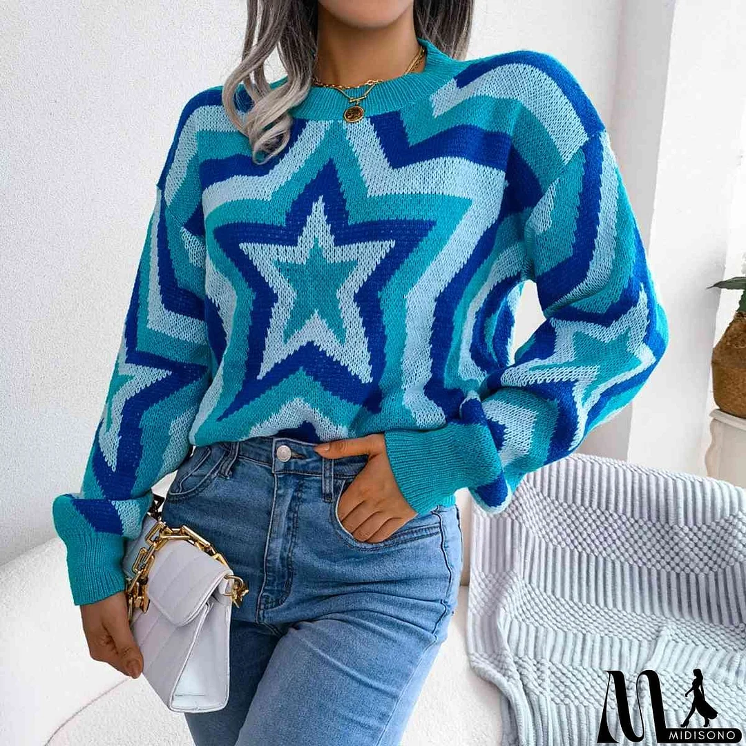 MidiSono - Star Round Neck Sweater