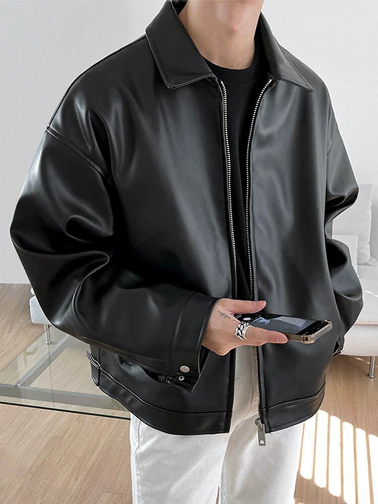 spring Autumn Cool Luxury Short Black Soft Light Pu Leather Jacket Men Zipper Casual Mens Jackets And Coats Fashion