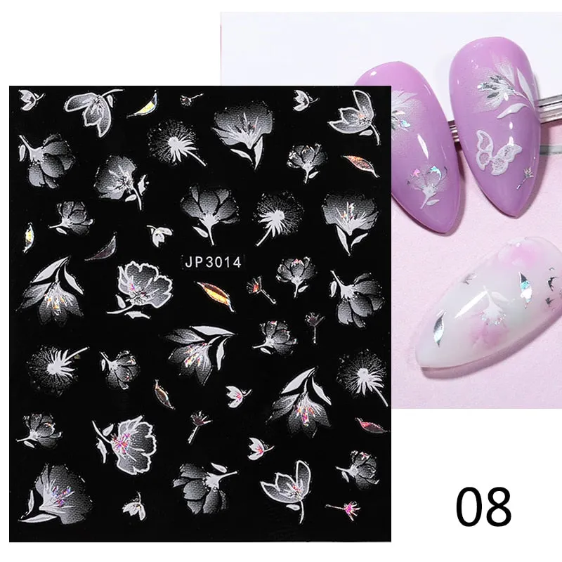 1 Sheet White Embossed Flower Lace Sticker Decal Wedding Nail Art Designs Floral Butterfly Japanese Manicures Nail Decoration
