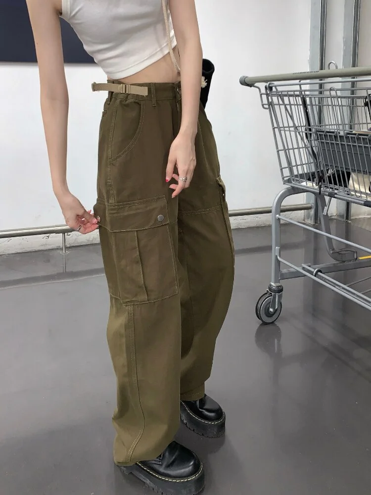 Pants Ladies Green Overalls Mopping Trousers Female Hot Girl High Waist Straight Leg Pant Summer Loose Wide Leg Casual Pants