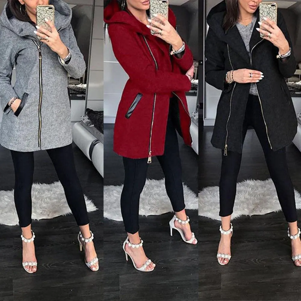 Autumn Winter Plus Size Fashion Women Coat Solid Color Long Sleeve Hooded Jacket Coat Outerwear Long Section Women's Coat gifts