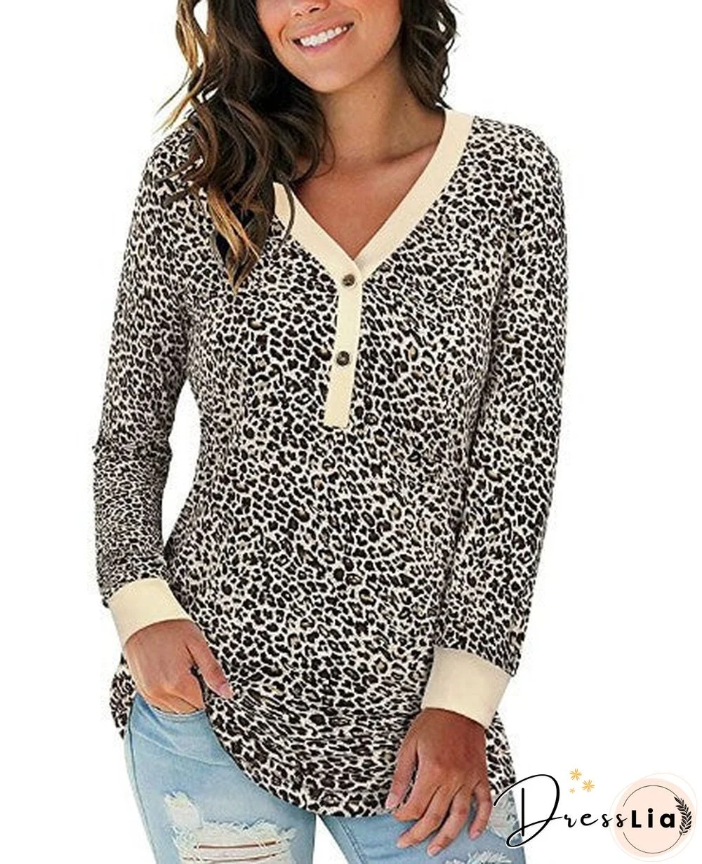 Ribbed Long Sleeve Henley Shirt Button Down Casual Tops