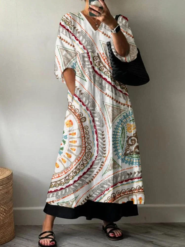 Women's Bohemia Pattern Holiday Floral Pattern Cotton Dress
