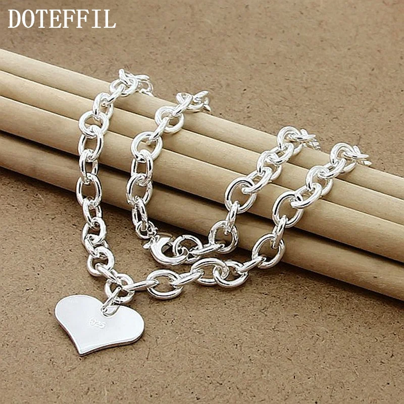 DOTEFFIL 925 Sterling Silver Love Heart Pendant 18 Inch Chain Necklace For Women Jewelry