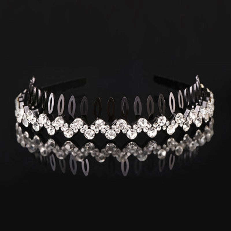 Korean New Arrival Toothed Non-Slip Rhinestone Headband Fashionable Simple Wave Crystal Headband Hair Card Headwear