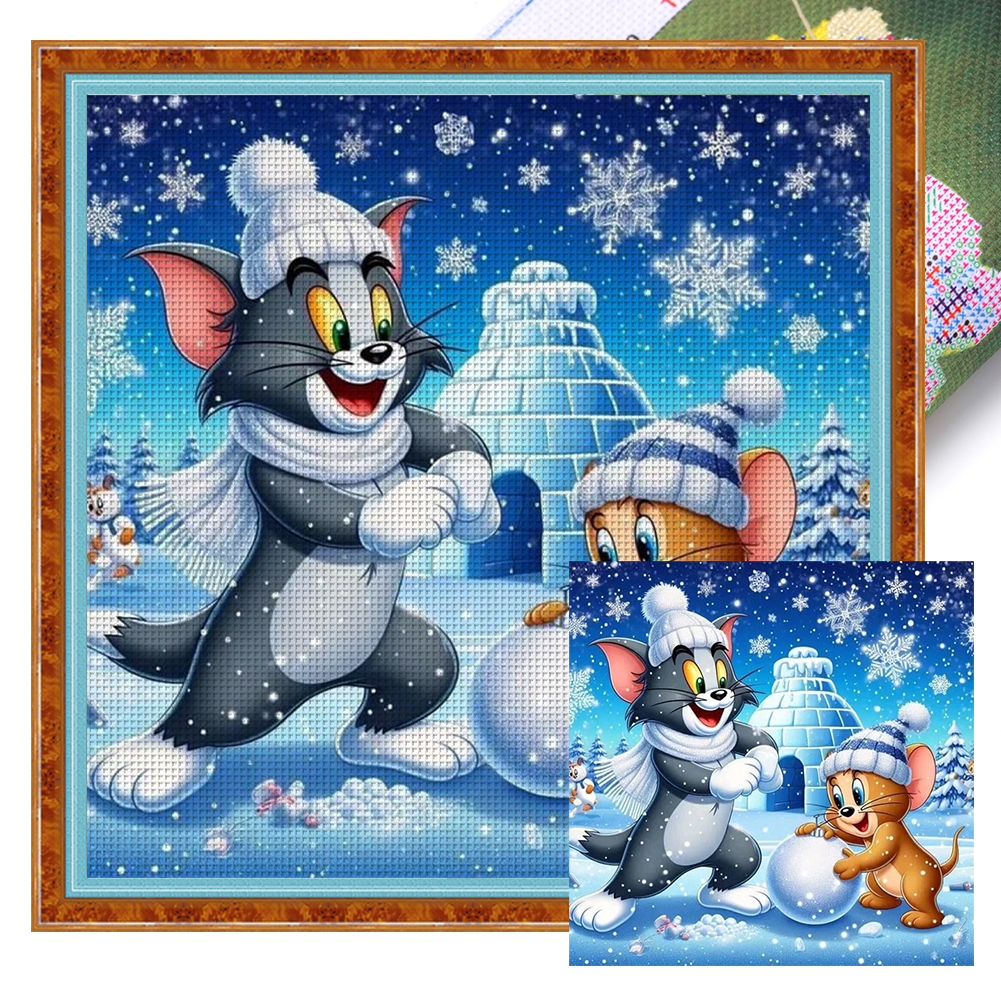 Cat And Mouse Full 11CT Pre-stamped Canvas(45*45cm) Cross Stitch